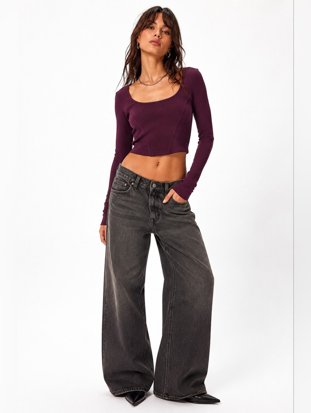 House of Harlow 1960 Plum Ribbed Sculpted Seam Crop Top NWT XS
